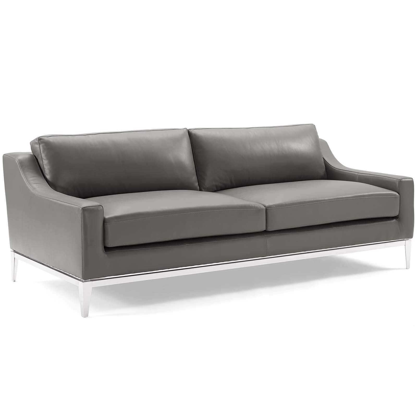 Modway Harness 83.5" Leather Sofa In Gray With Stainless Steel Base